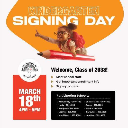 Families of upcoming Kindergarteners...Join us at Zilwaukee Elementary for Kindergarten Signing Day