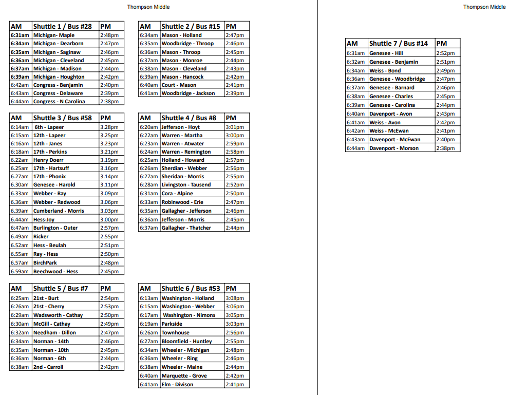 TMS Shuttle Schedule