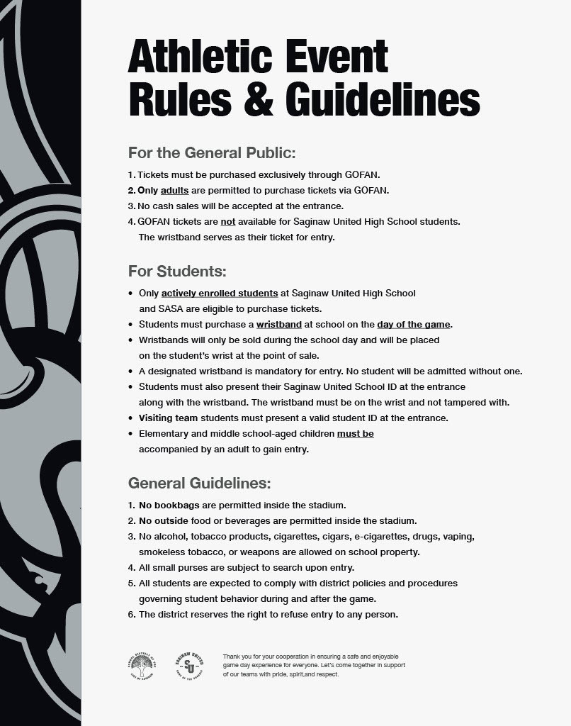 Rules and guidelines for athletic events in Saginaw Public School District