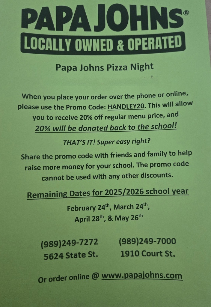 Flyer for a Papa John's Fundraiser