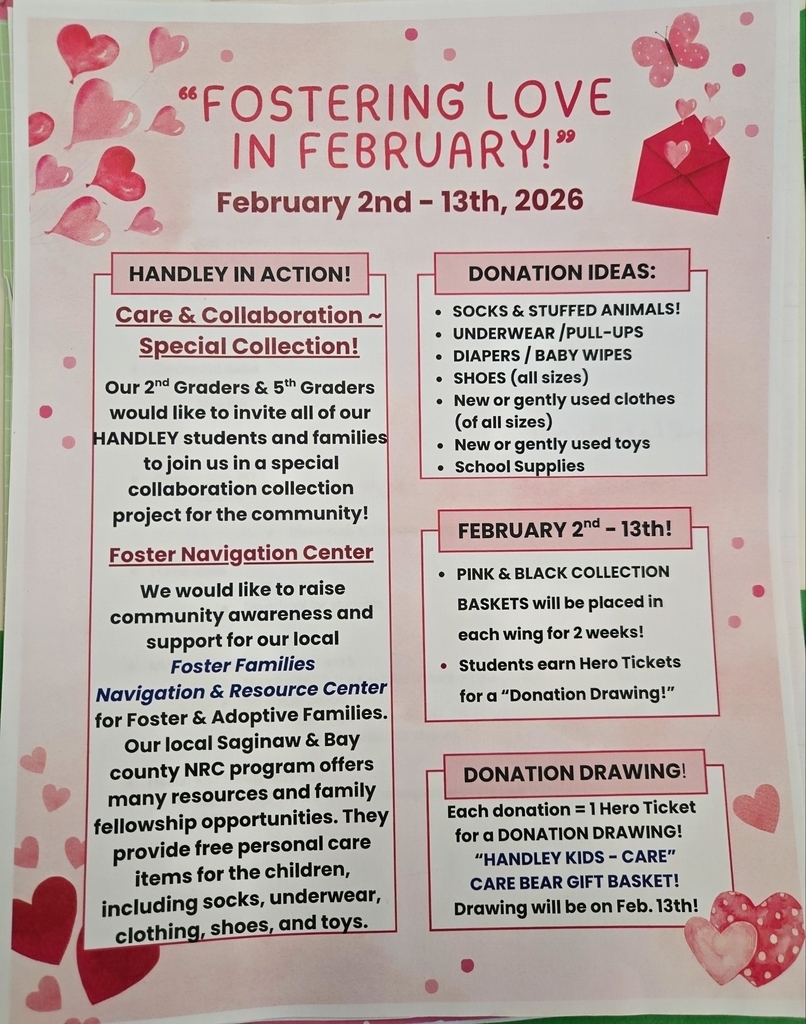 This is a flyer. There are 4 rectangles with words in them. There are hearts & butterflies on the flyer.