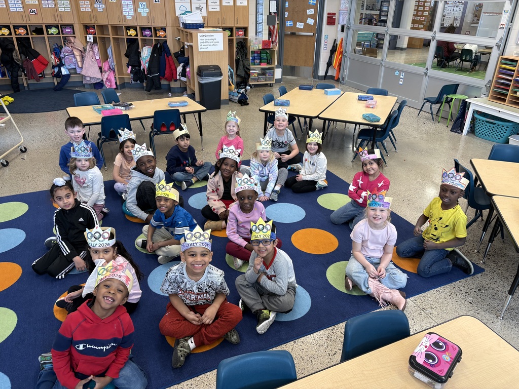 students wearing Olympic paper crowns