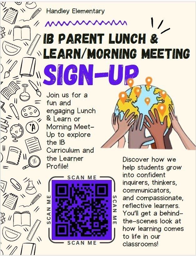 IB Parent Lunch & Learn/Morning Meeting Sign-Up with QR code