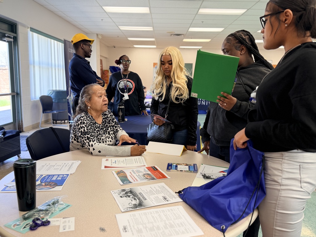 Students at college and career fair