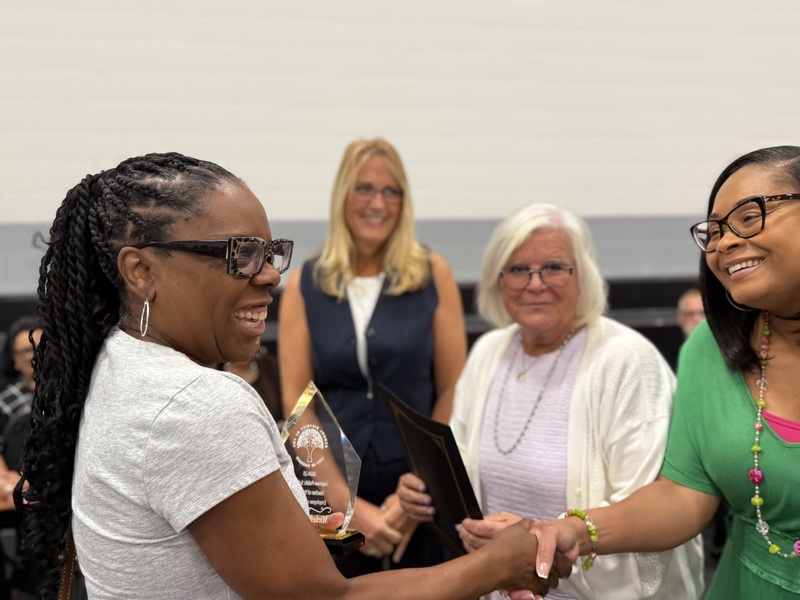 Michelle Vinson accepts award for teacher of the year.