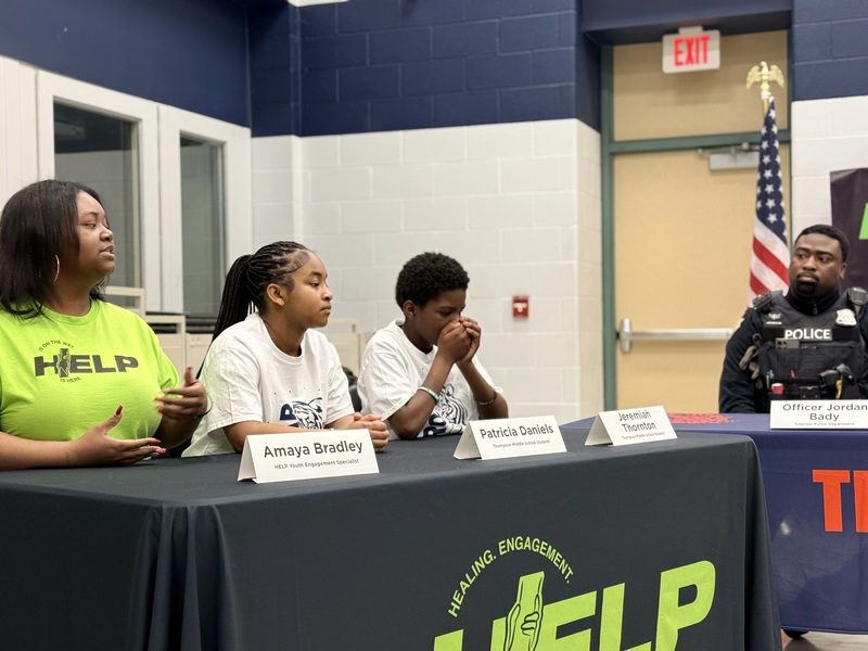 Press conference at Thompson Middle School