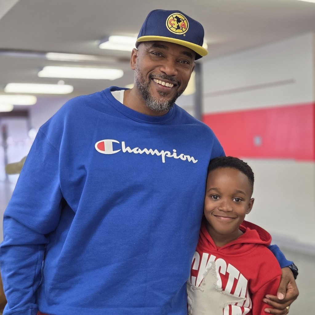 student with special guest smile