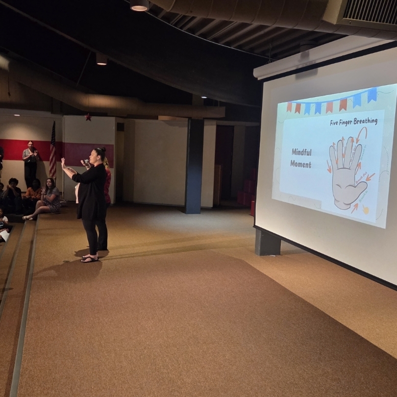 Mrs Anderson guides 5 finger breathing exercise