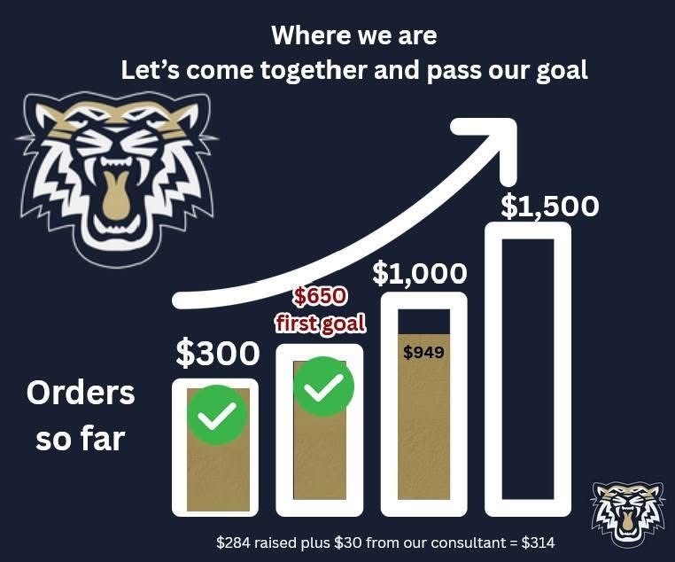 Where we are graph Let's come together and pass our goal Orders so far $650 first goal