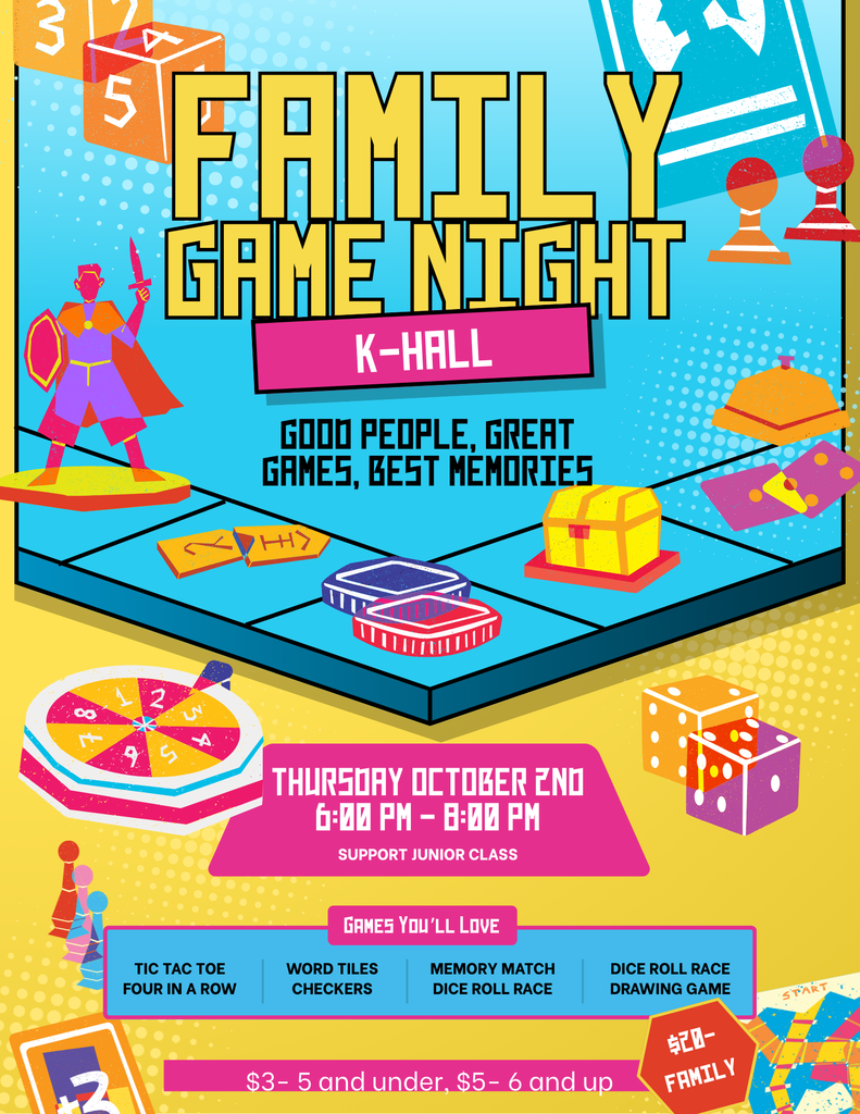 Family Game Night K-Hall Thursday October 2nd 6:00 pm - 8:00 pm