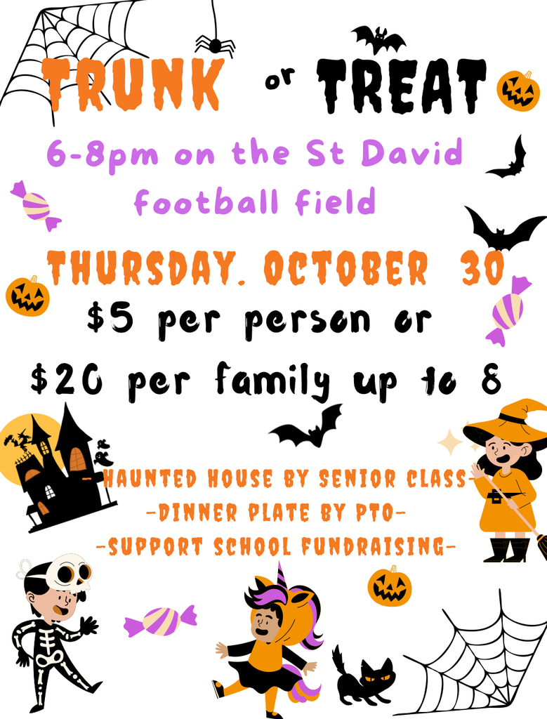 Trunk or Treat 2025 Thursday October 30  6-8 pm $5/person  or $20/family