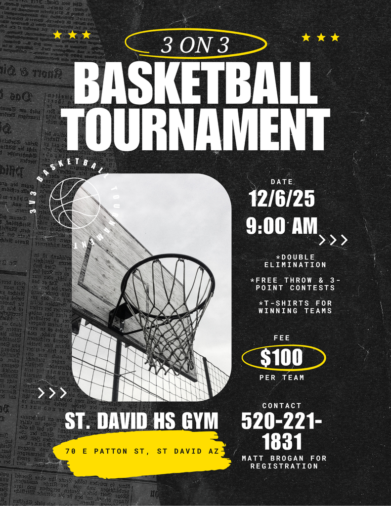 3 on 3 Tournament Saturday Dec. 6 9:00 am Fee $100 per team