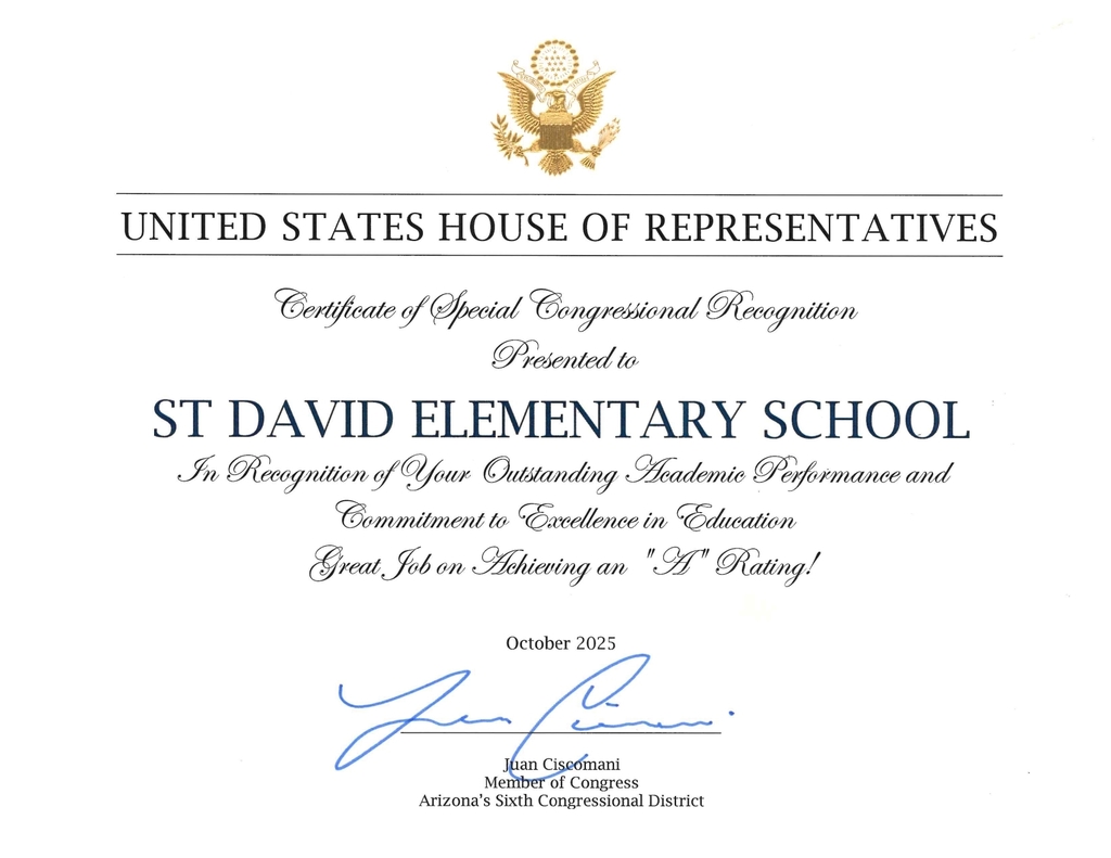 United States House of Representatives Certificate of Special Congressional Recognition