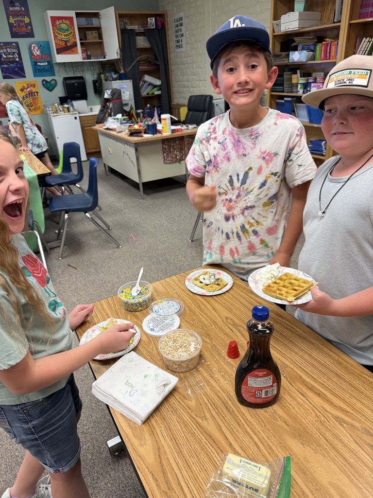 students eating waffles