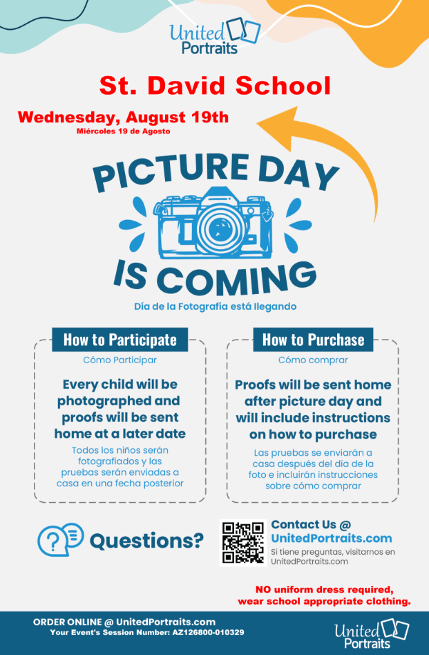 School Picture Day Wed. Aug 19