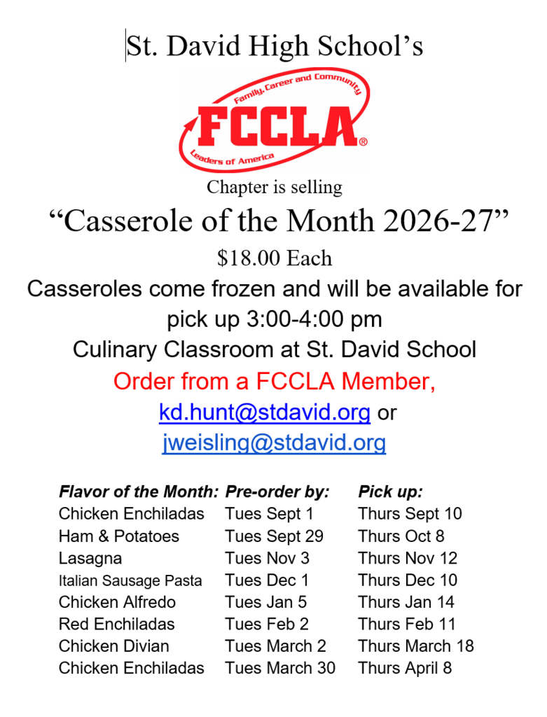 FCCLA Casserole of the Month Flyer