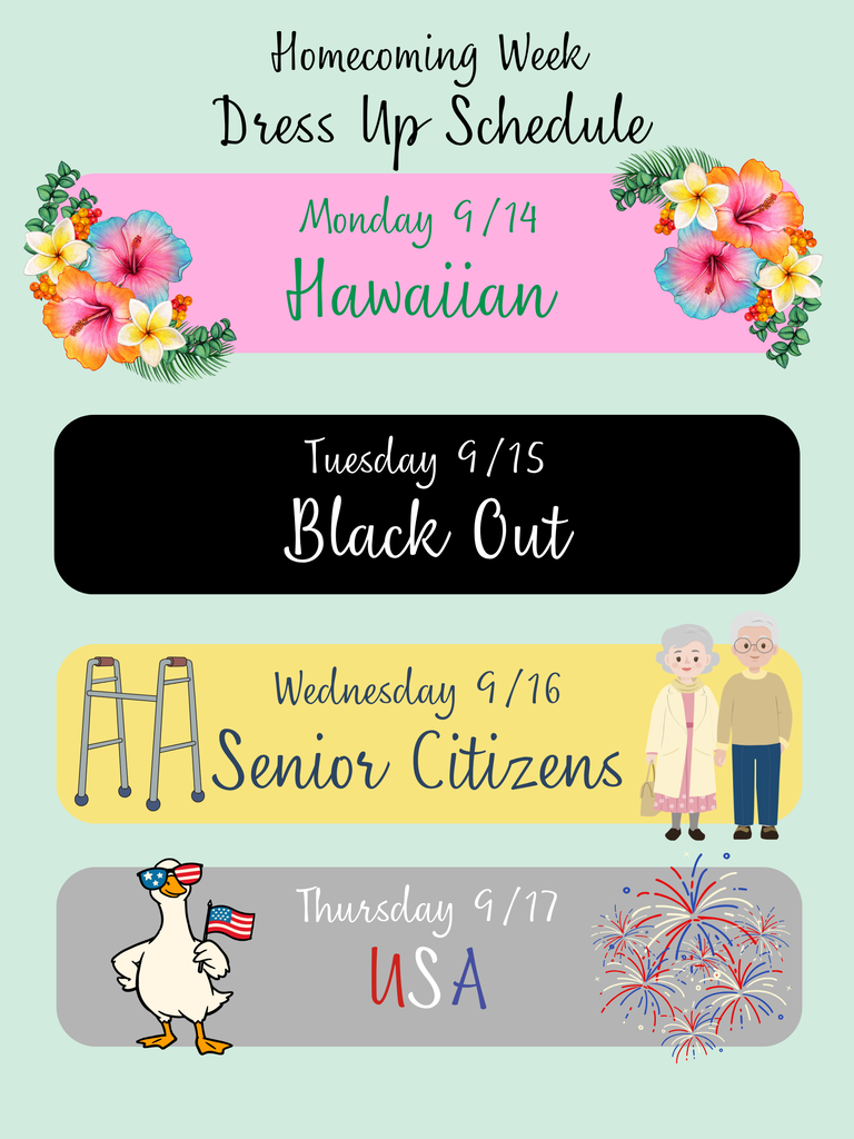 Homecoming week dressup schedule