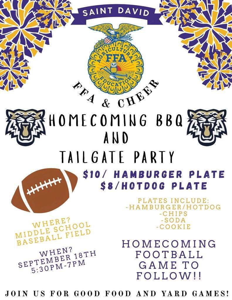 FFA & CHEER Homecoming BBQ and Tailgate Party