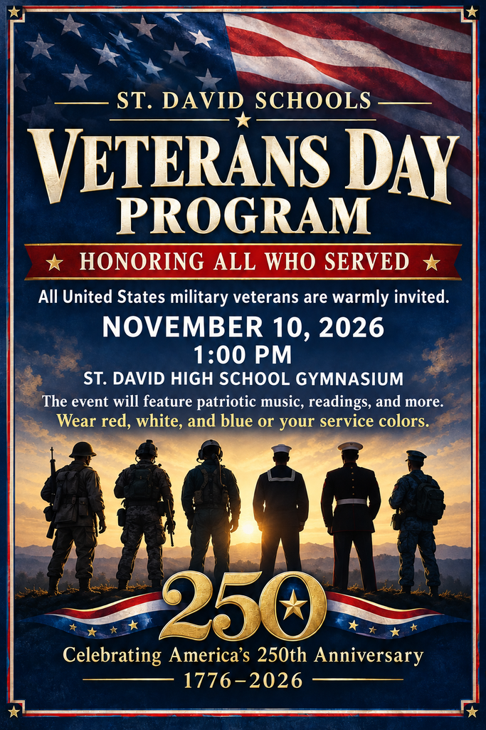Veterans Day Program November 10 at 1:00 in the gym