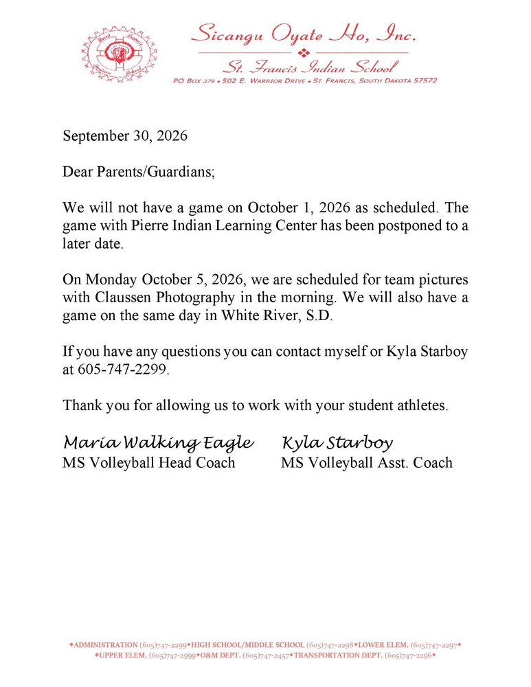 MS Volleyball Team Picture and Game Schedule