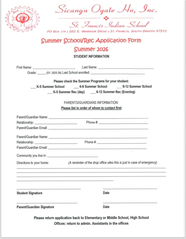 Summer School and Rec Forms