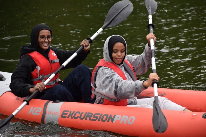 SPPS students kayaking at Hallet's Pond