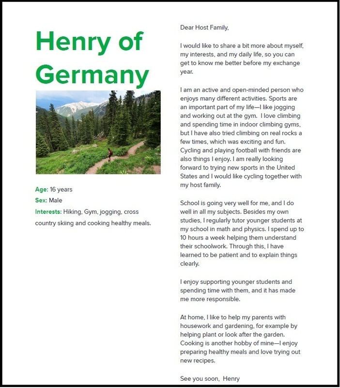 Exchange student info - Henry