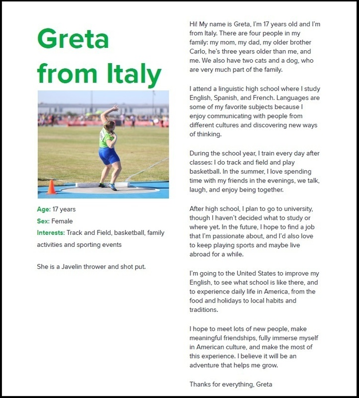 Exchange student info - Greta