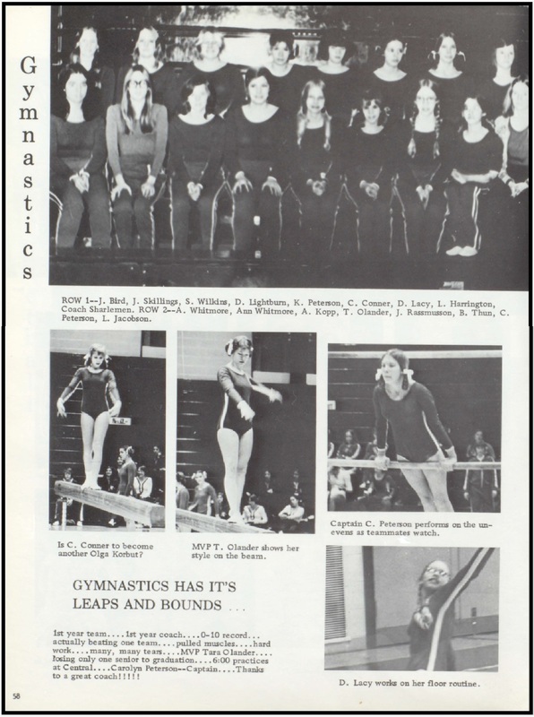 Saints' gymnastics page in 1976 SPHS Yearbook