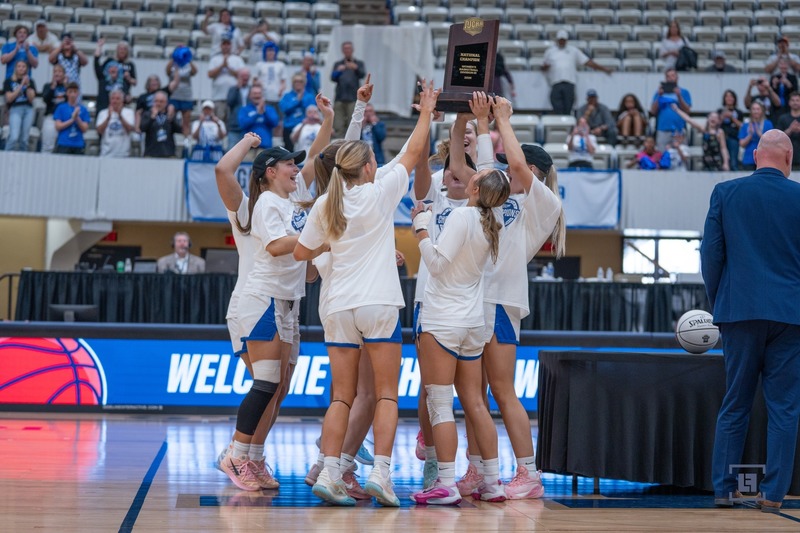 The MN West women's basketball team celebrates its NJCAA D3 national title.