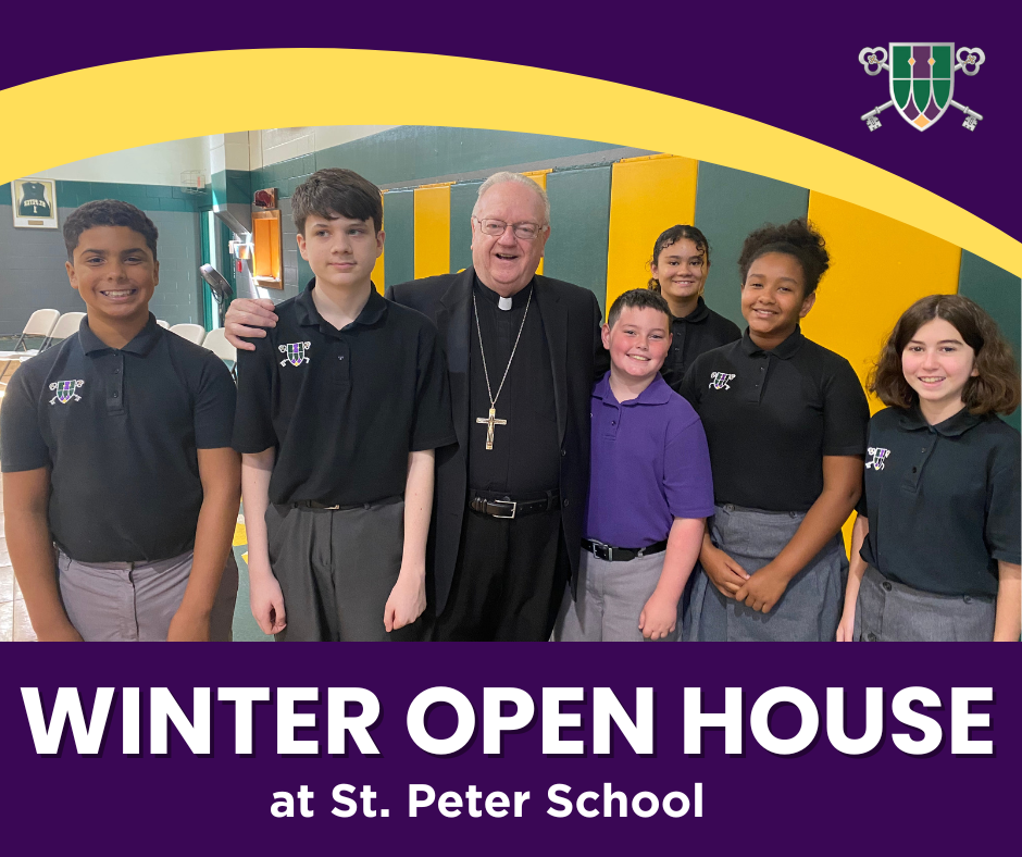 A group of students with Bishop Dennis Sullivan