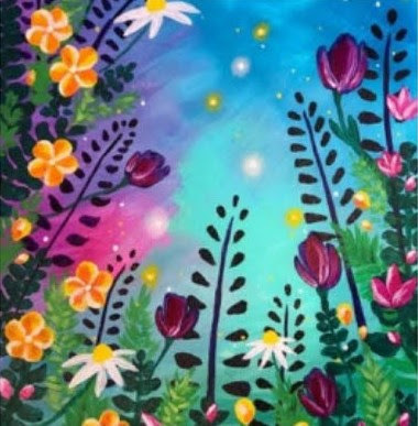 A field of flowers on a blue sky background