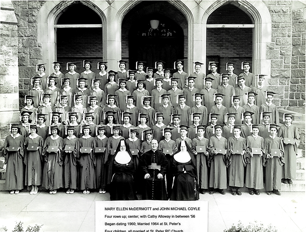 St. Peter School Class of 1956 in front of the Church