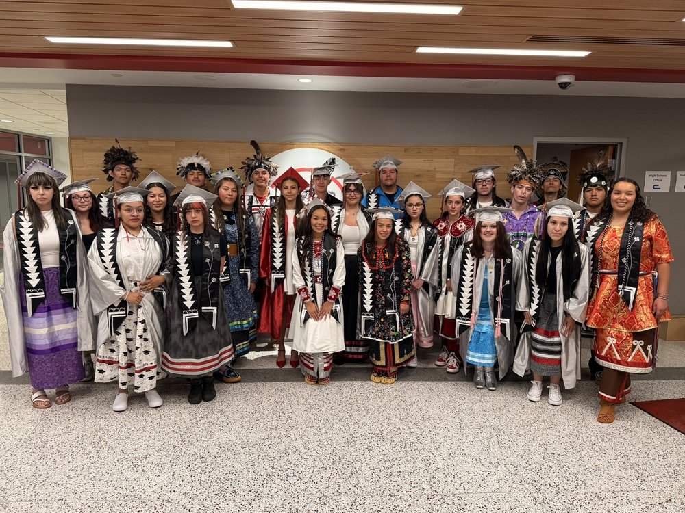Native Students in Regalia from 2025 GRaduation