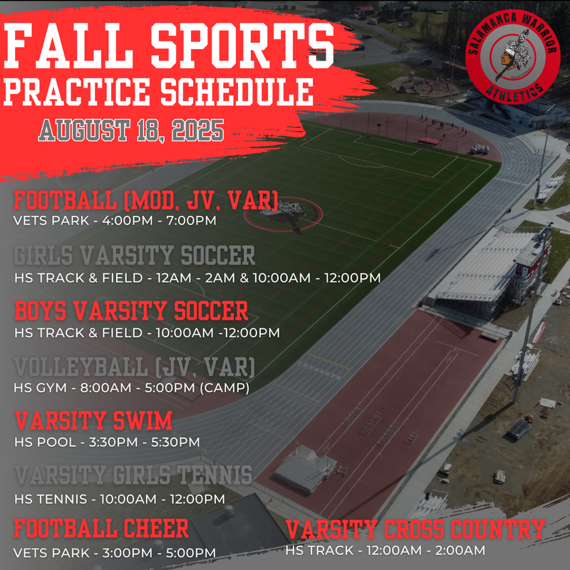 Fall Sports Practice Schedule