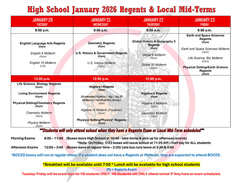 HS Exam Schedule 2026