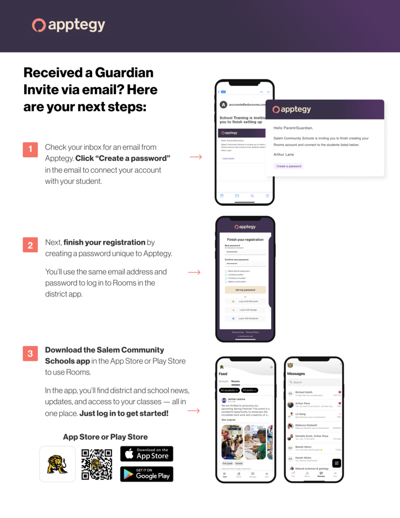 Instructions on how to sign in to Rooms using a Guardian invite.