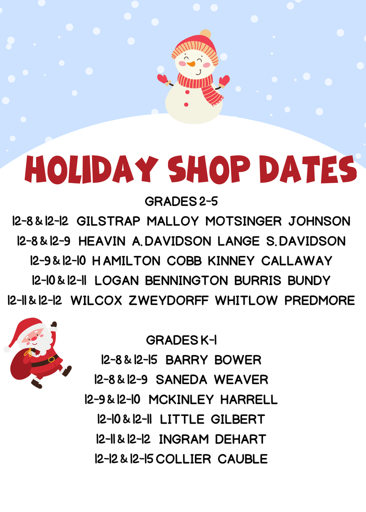 Holiday Shop Dates