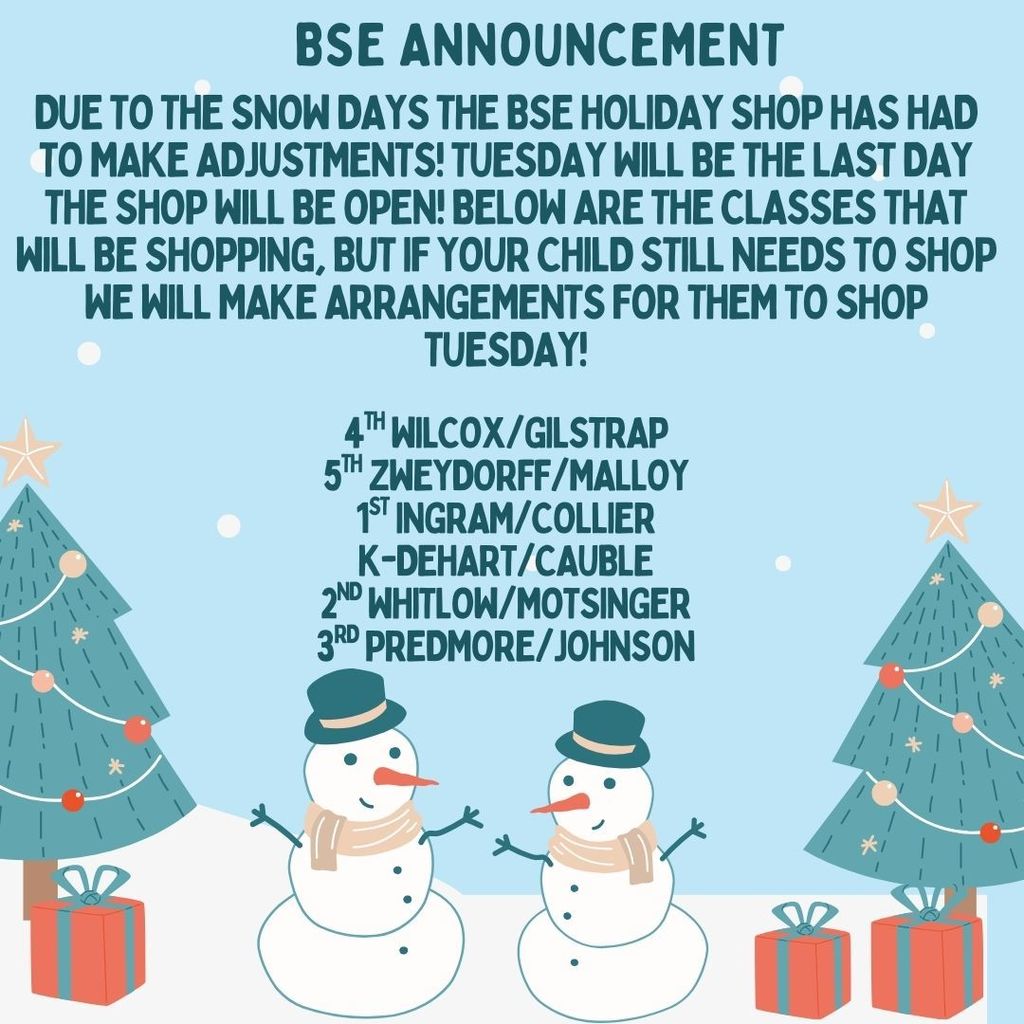 Holiday Shop Announcement