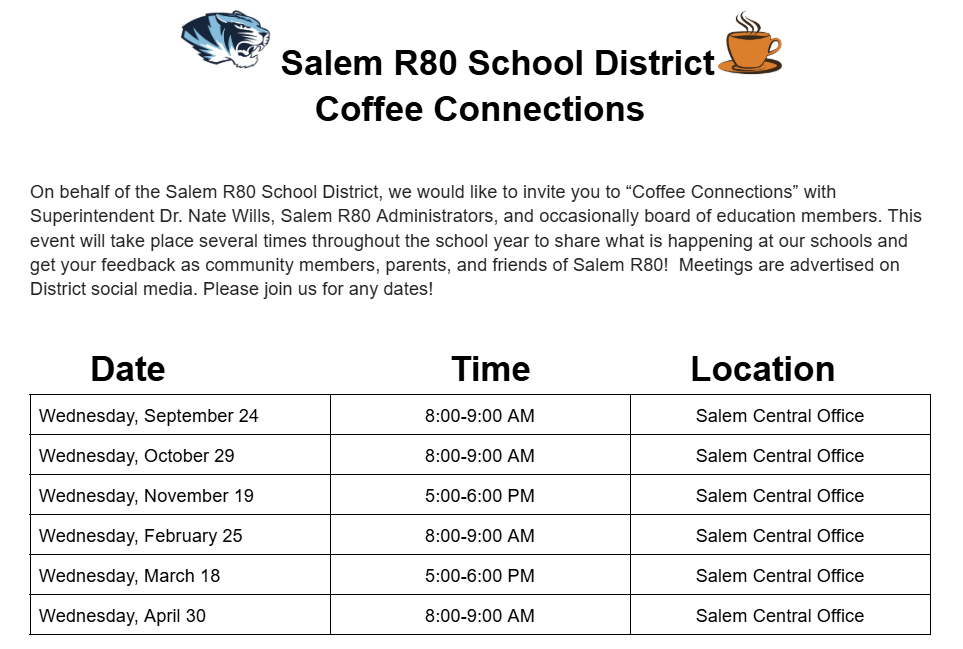 Coffee Connections Schedule