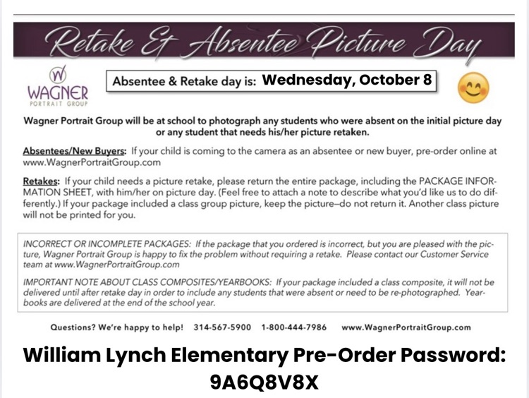 Absentee and Picture Retakes will be October 8.  