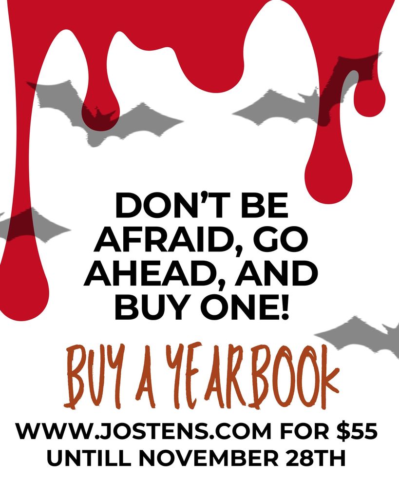 This is a Halloween-inspired Yearbook advertisement with spooky art like bats and dripping blood.