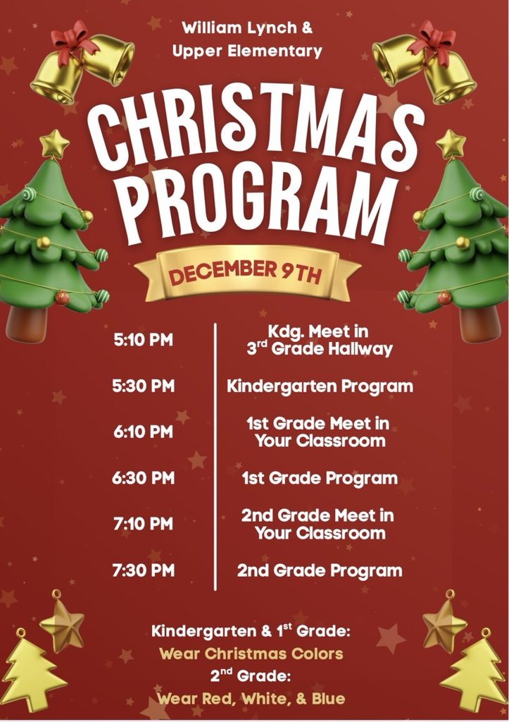 Kindergarten Christmas Program will be December 9