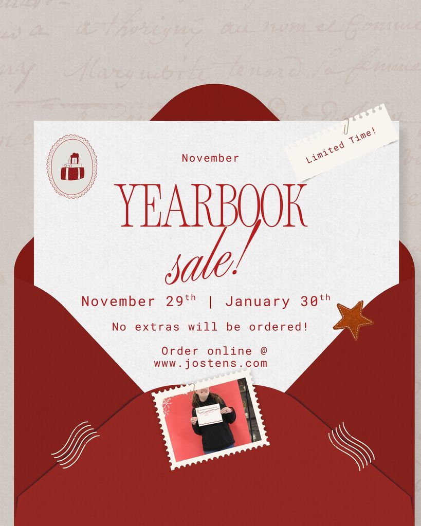 This is a letter with an invitation inside a red envelope telling students to buy a yearbook before prices go up.