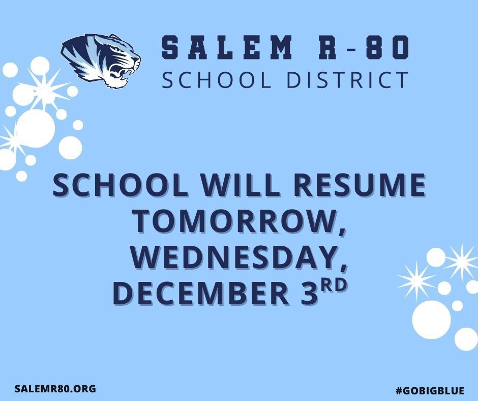 School WILL be in session tomorrow, Wednesday, December 3rd!