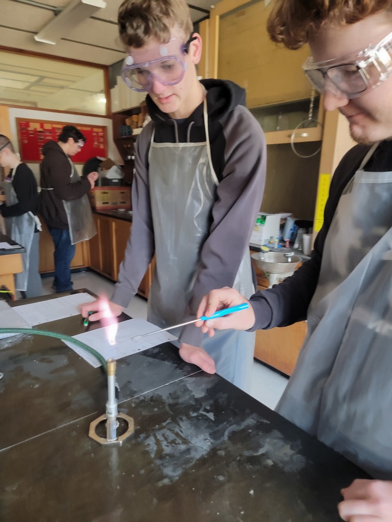 Students testing metals using a Bunsen Burner.