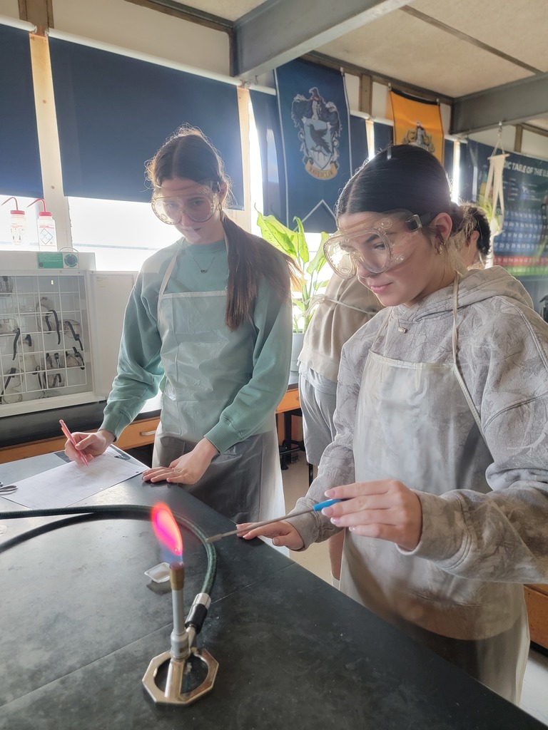 Students testing metals using a Bunsen Burner.