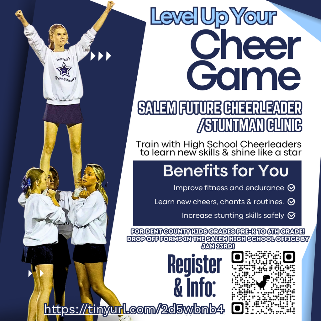 This is a flyer with pictures of SHS cheerleaders and information about the Cheer Clinic.