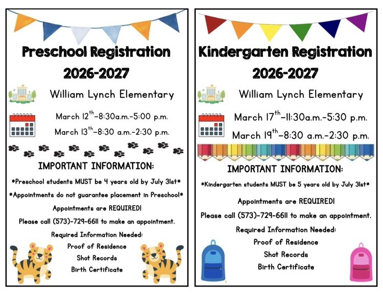 Salem R80 Preschool Registration will be March 12 (8:30-5:00) and March 13 (8:30-2:30). Kindergarten Registration will be March 17 (11:30-5:30) and March 19 (8:30-2:30). Please call 729-6611 to schedule an appointment. 