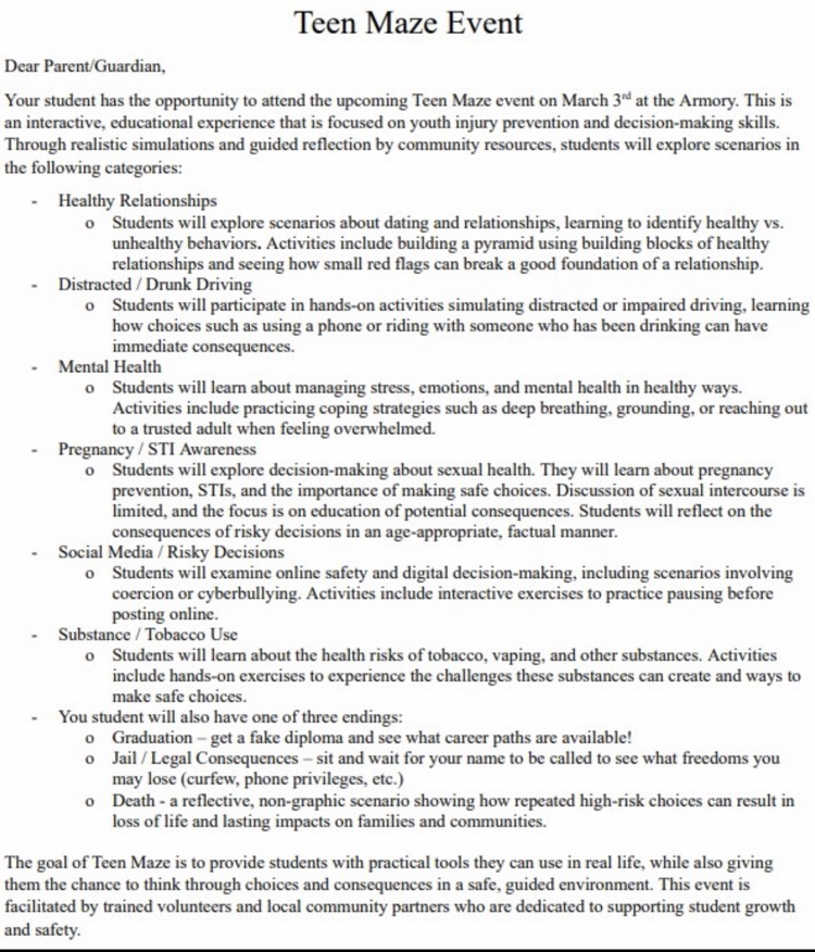 Teen Maze Event topics